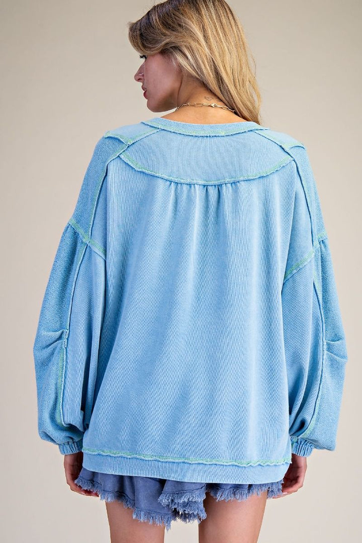 Washed Terry Pullover in Day Blue