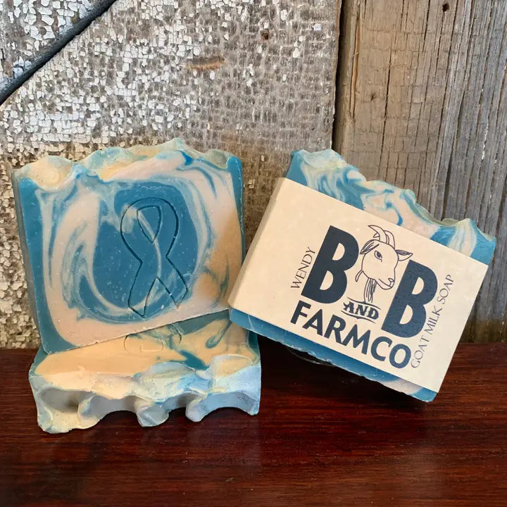 blue and white soap with cancer ribbon 
