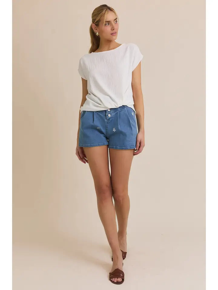 white top with front knot detail