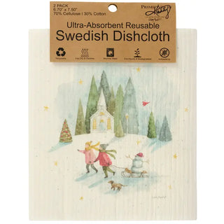 Swedish dishcloth packaging with winter scene illustration and brand label.
