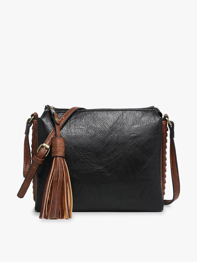 Sabrina 2 Tone Crossbody w/ 3 Compartments- Black/Brown