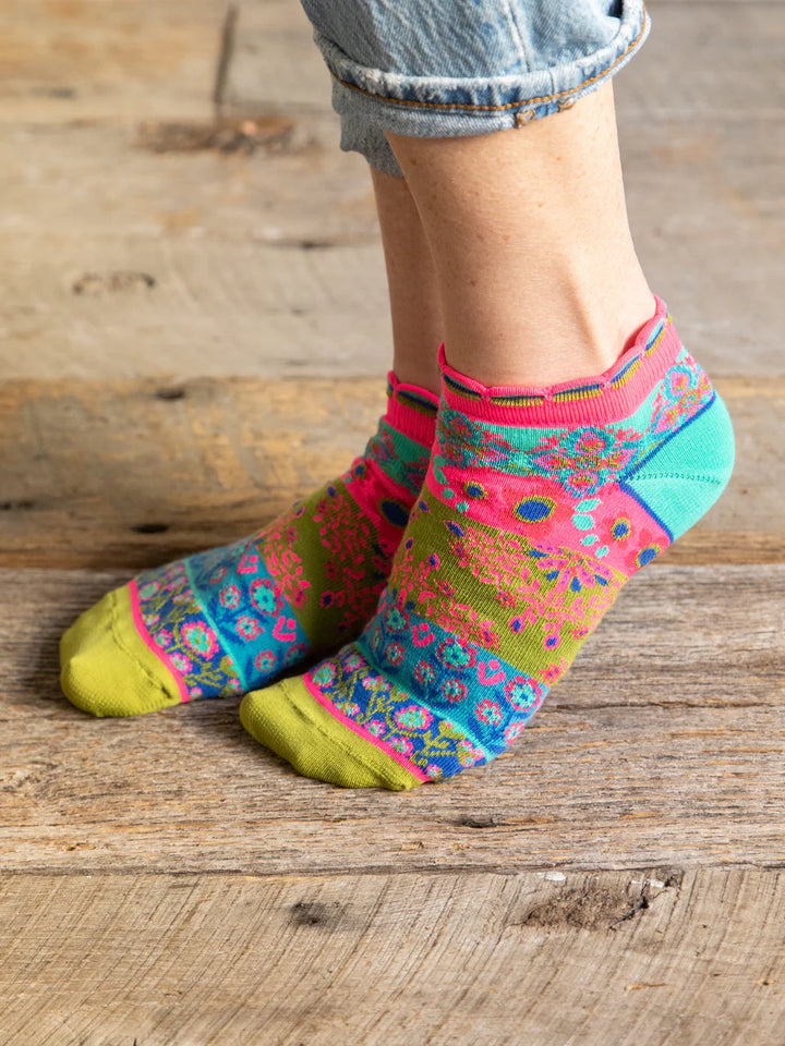 Cozy Ankle Socks Set of 3- Mustard Floral