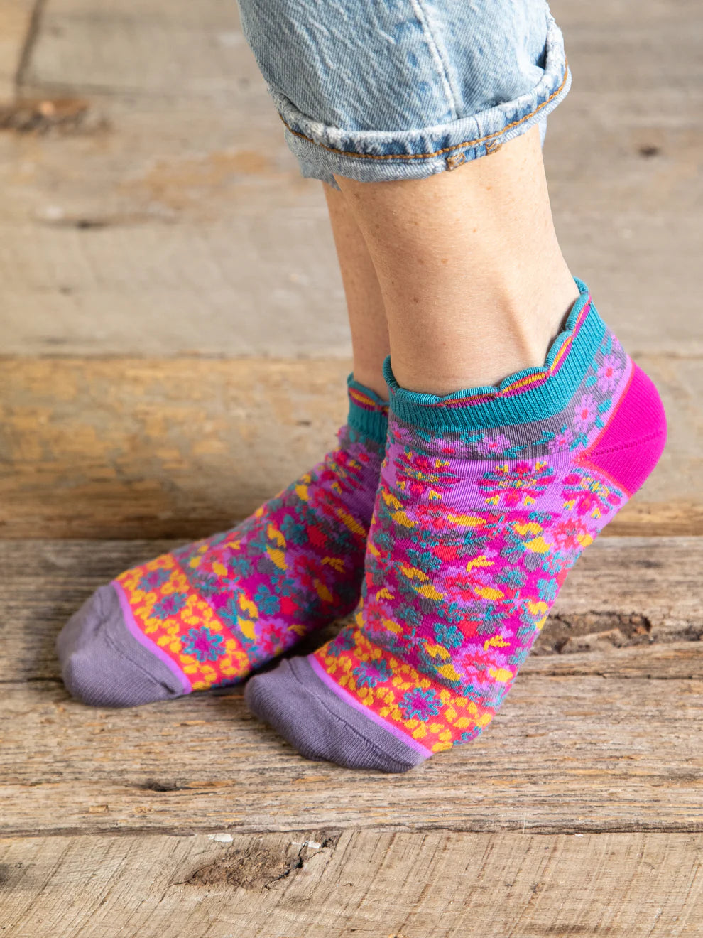 Cozy Ankle Socks Set of 3- Mustard Floral