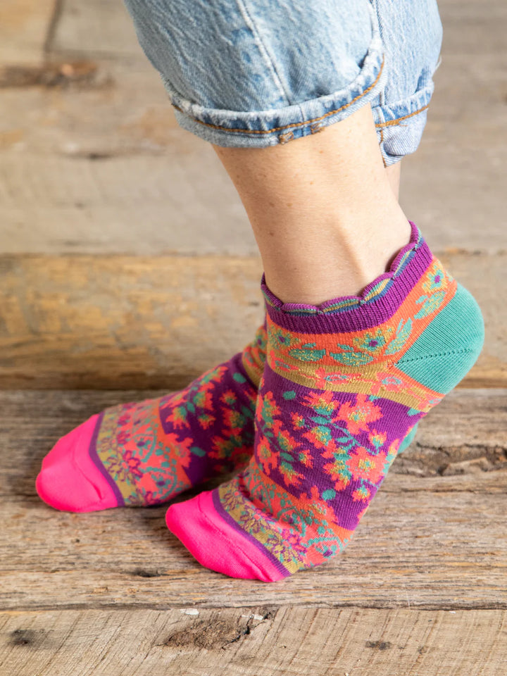 Cozy Ankle Socks Set of 3- Mustard Floral