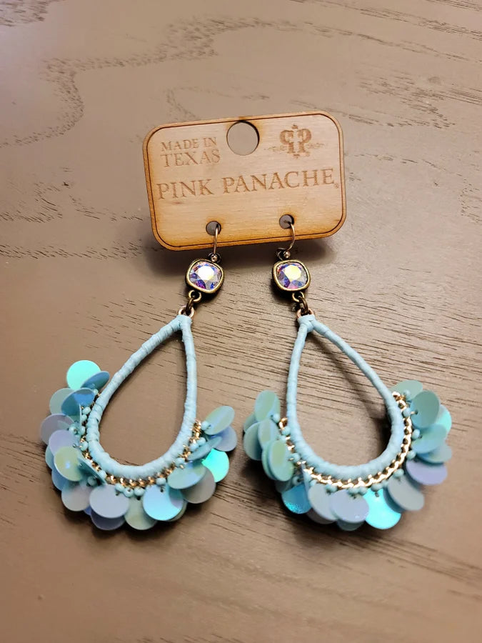 Pink Panache Aqua Iridescent  Round Fringe Earrings