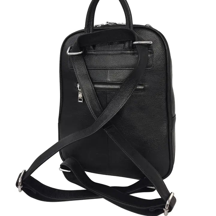 Lockable Cowhide Leather Backpack Crossbody