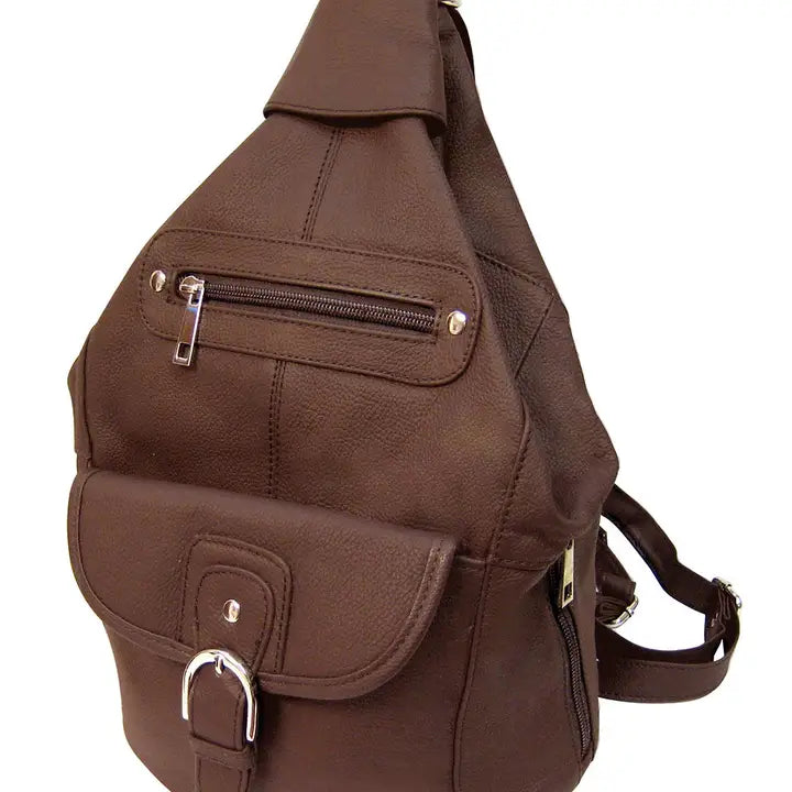 Cowhide Leather Convertible Backpack in Brown