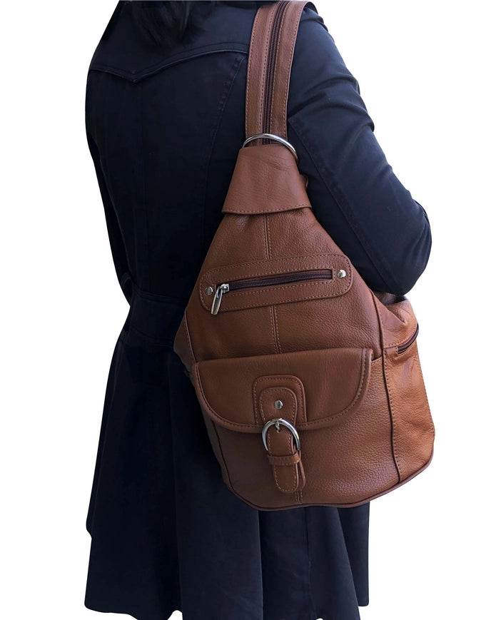 Cowhide Leather Convertible Backpack in Brown