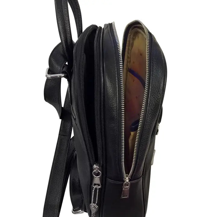 Lockable Cowhide Leather Backpack Crossbody