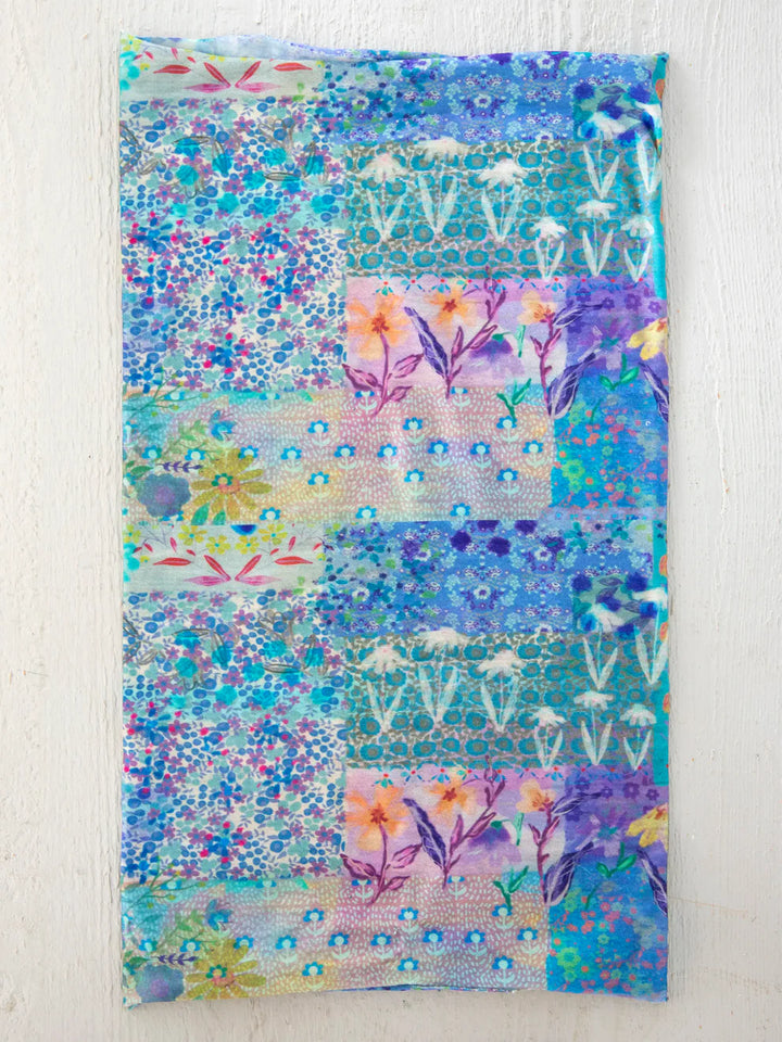 Full Boho Bandeau Headband in Blue Watercolor Patchwork