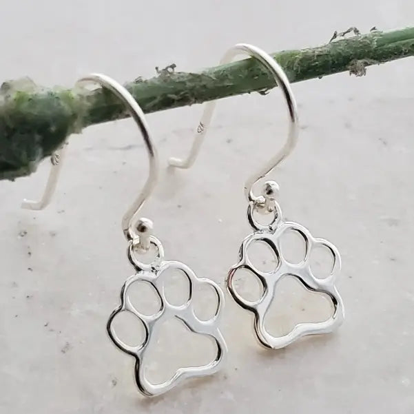 Dainty Silver Dog Paw Earrings