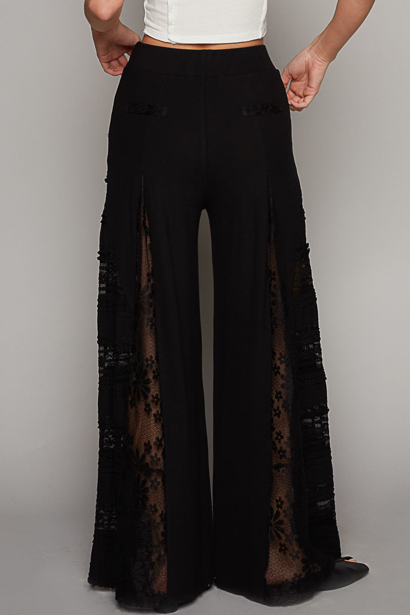 POL Thermal and Lace Pants in Black