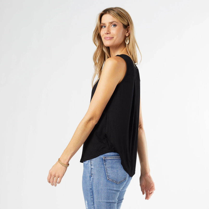 Erin Pleat Back Tank in Black