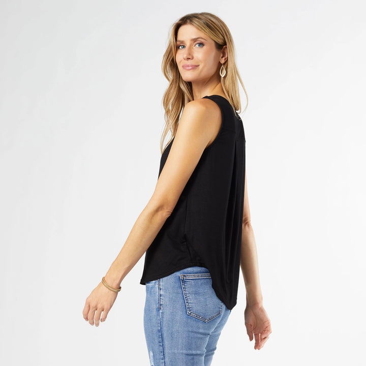 Erin Pleat Back Tank in Black