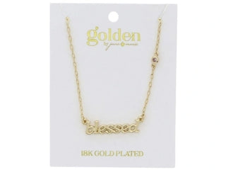 18K Gold Plated "blessed" with Clear Crystal Accent Necklace