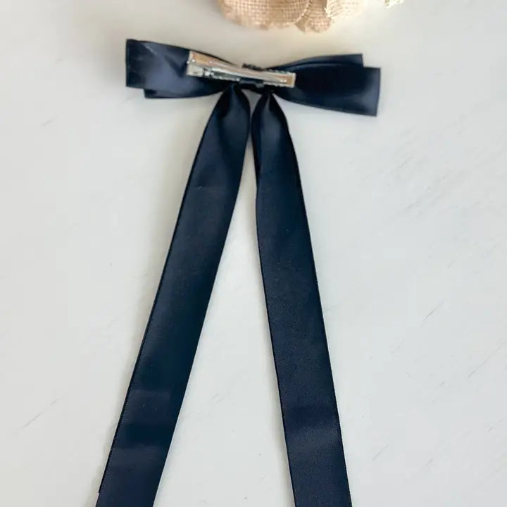 Classic Satin Bow with Clip- Black