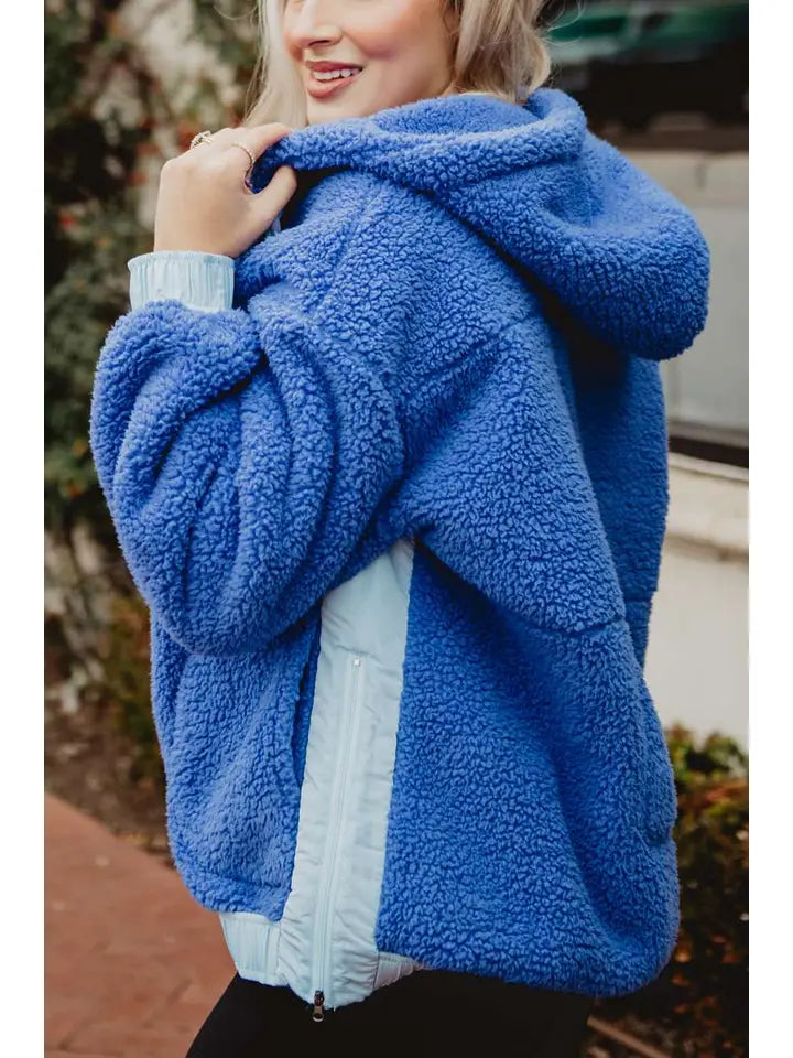 Blue Two-Toned Sherpa Pullover