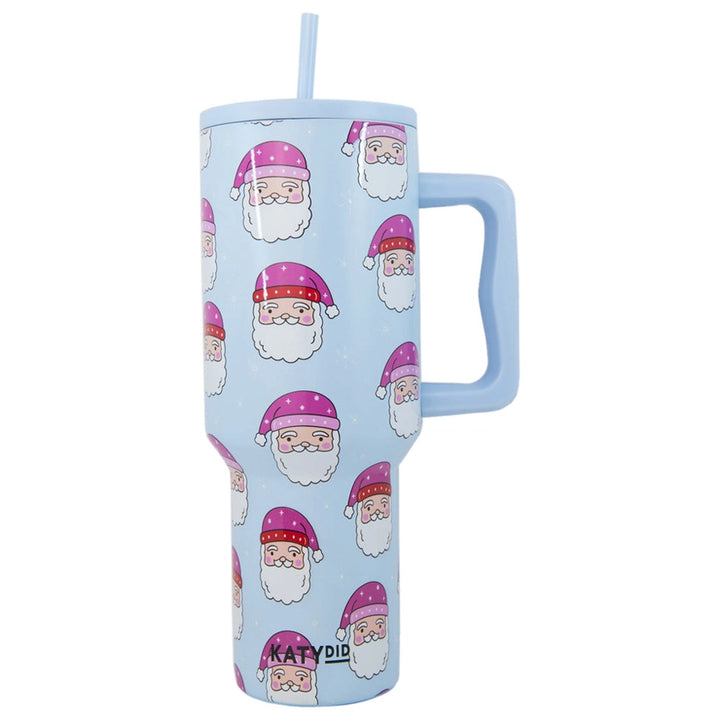 Pink Santa Hats Tumbler in Light Blue