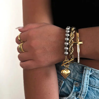 Bobbi Mixed Metal Beaded Heart Charm Bracelet