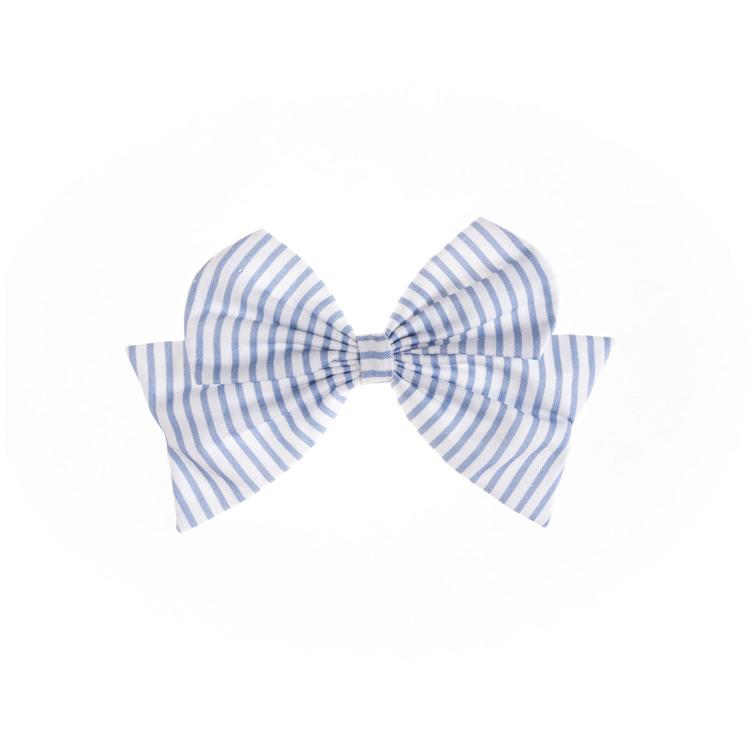 Blue and white striped bow on a white background