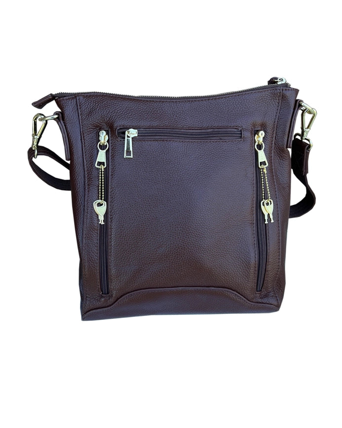 YKK Lockable Leather Crossbody Bag in Brown