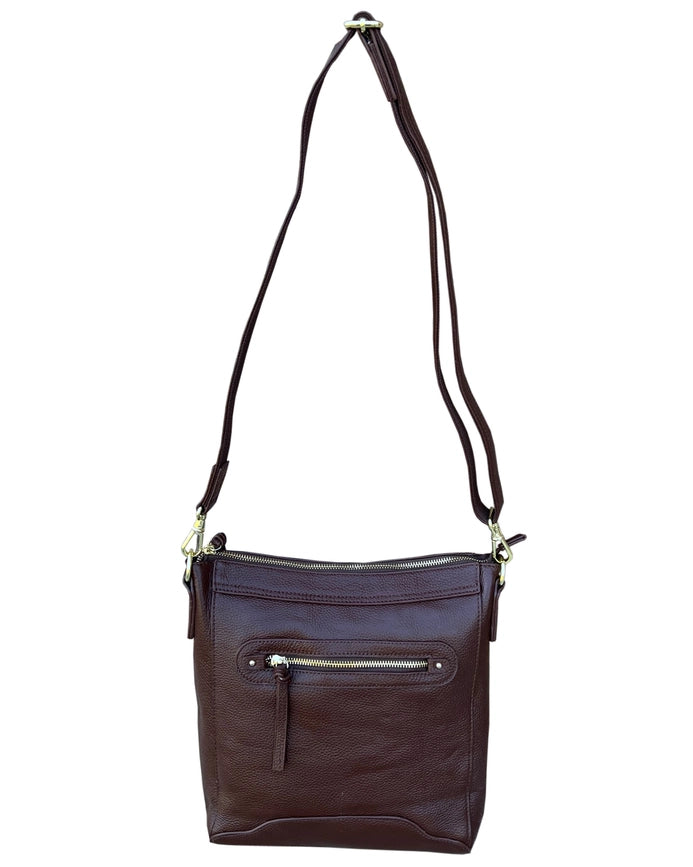 YKK Lockable Leather Crossbody Bag in Brown