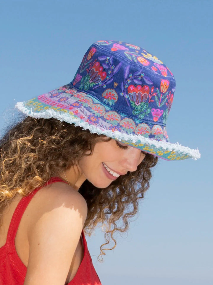 Sandy Days Bucket Hat - Navy Folk Flower