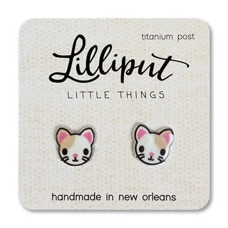 Lilliput Tan and White Cat Post Earrings