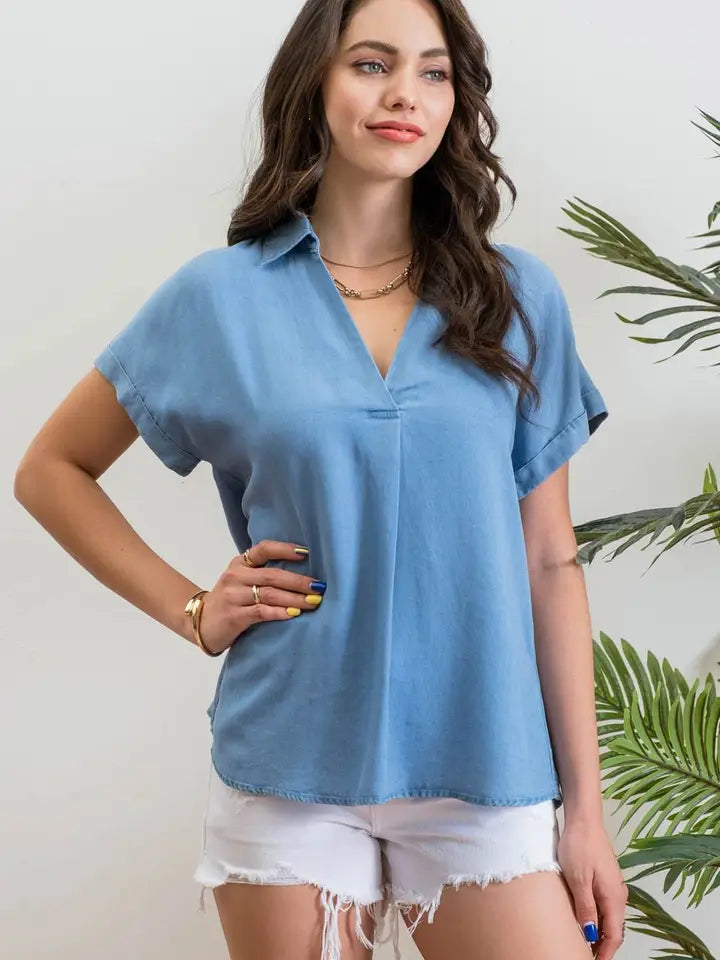 Chambray Button Back Top