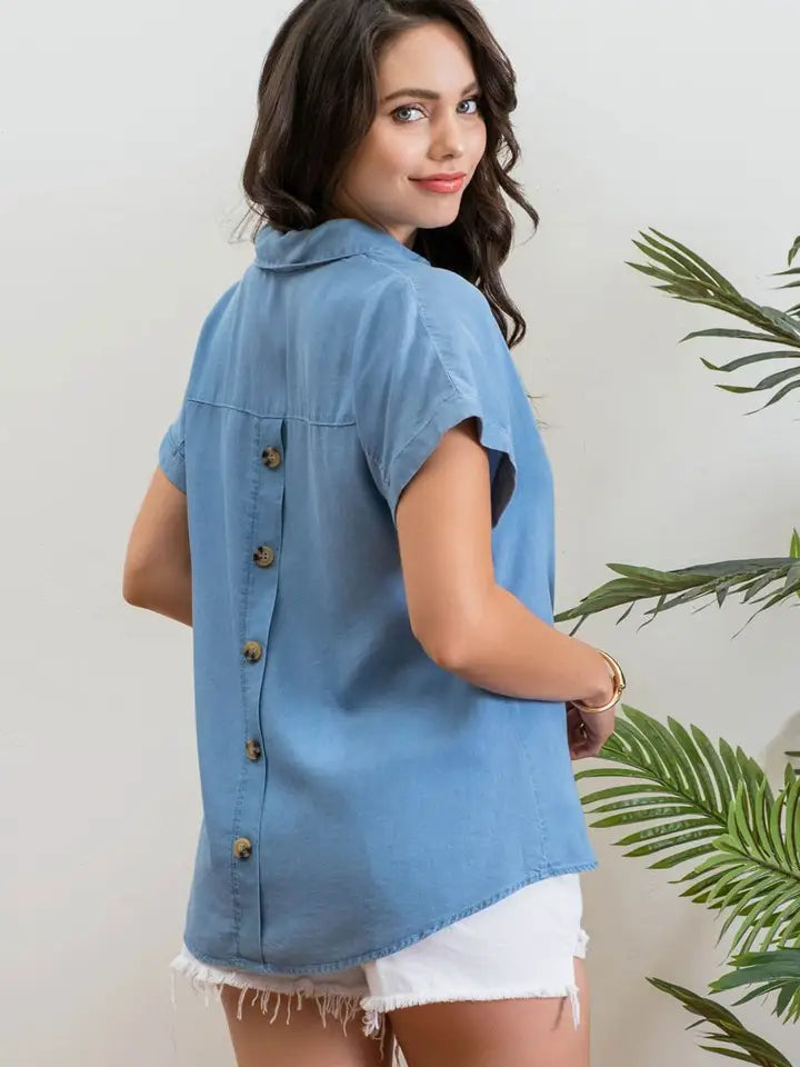 Chambray Button Back Top