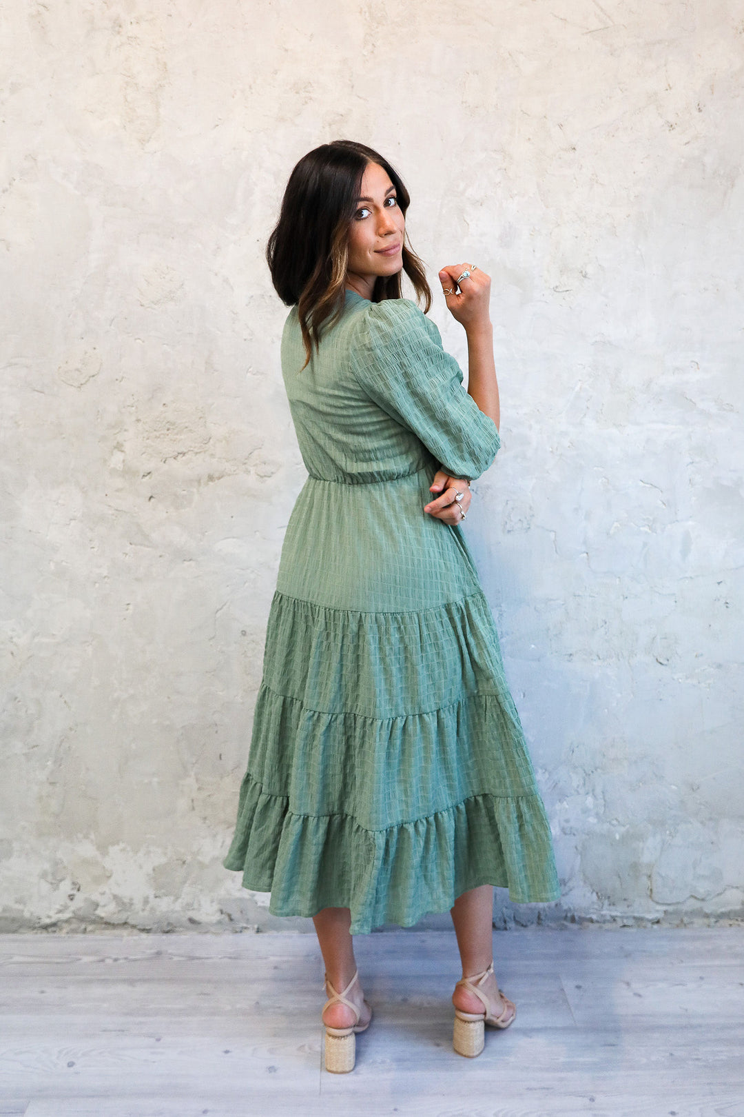 The Charlese Dress in Botanical Green