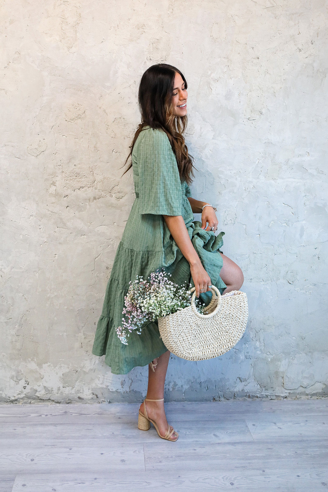 The Charlese Dress in Botanical Green