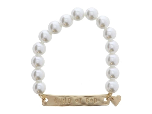 Kids "Child of God" Pearl and Crystal Stretch Bracelet