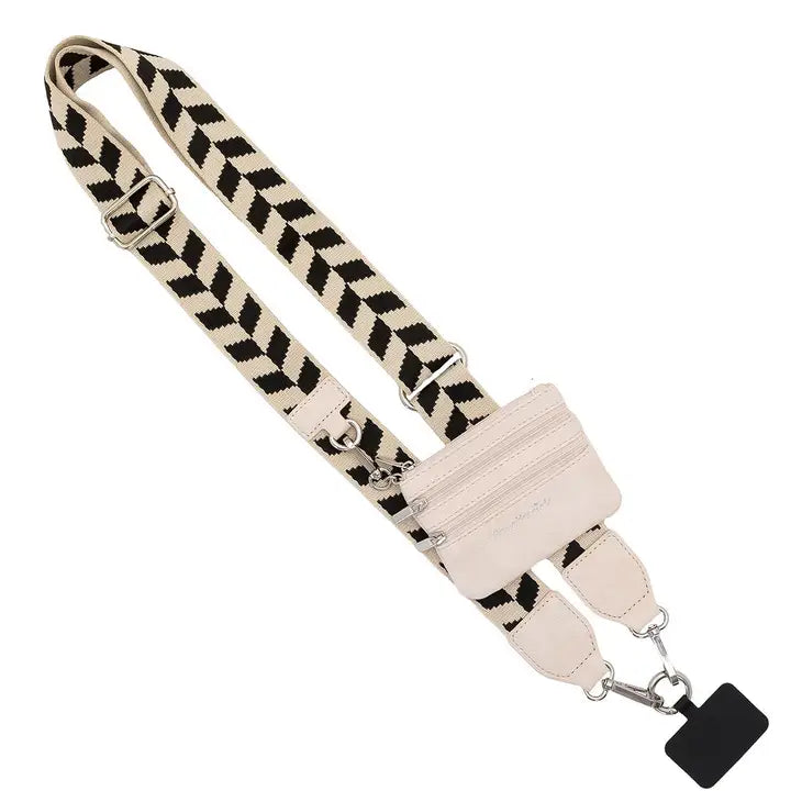 Clip and Go Crossbody Chain with Zippered Pouch in Black and Cream