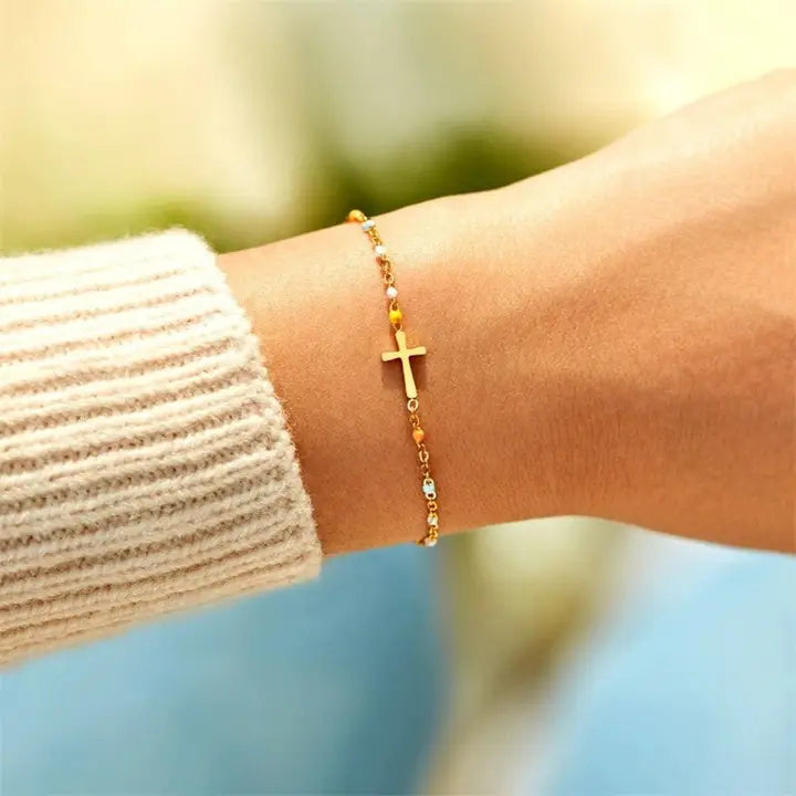 Gold Cross Beaded Bracelet