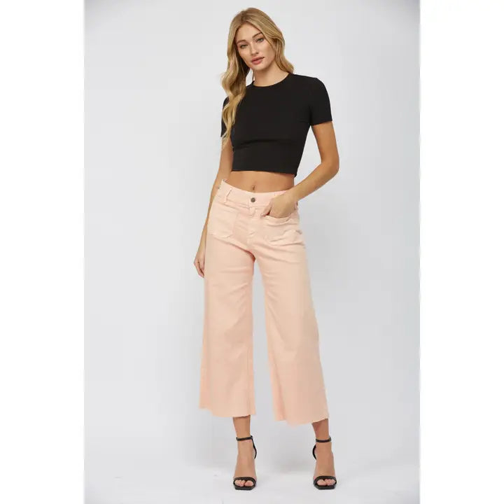 High Rise Cropped Wide Leg Colored Jeans