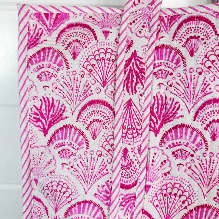 Pink Seashell Oversized Quilted Tote Bag