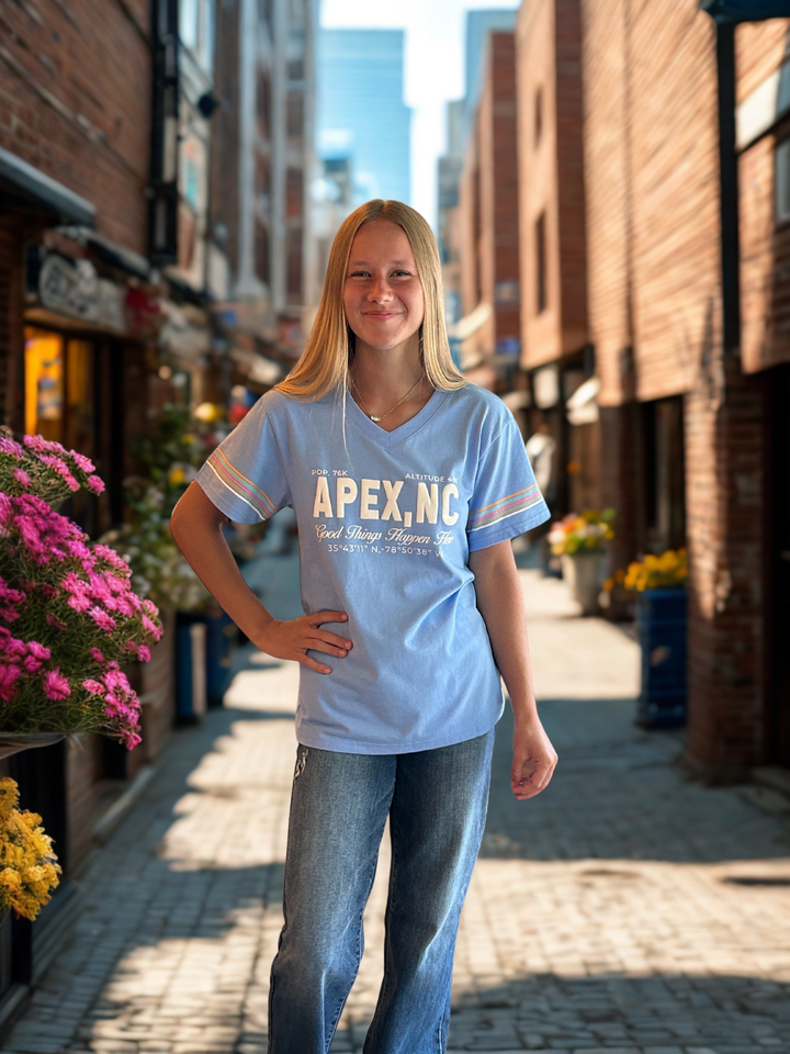 Apex, NC "Good Things Happen Here" V-neck T-shirt