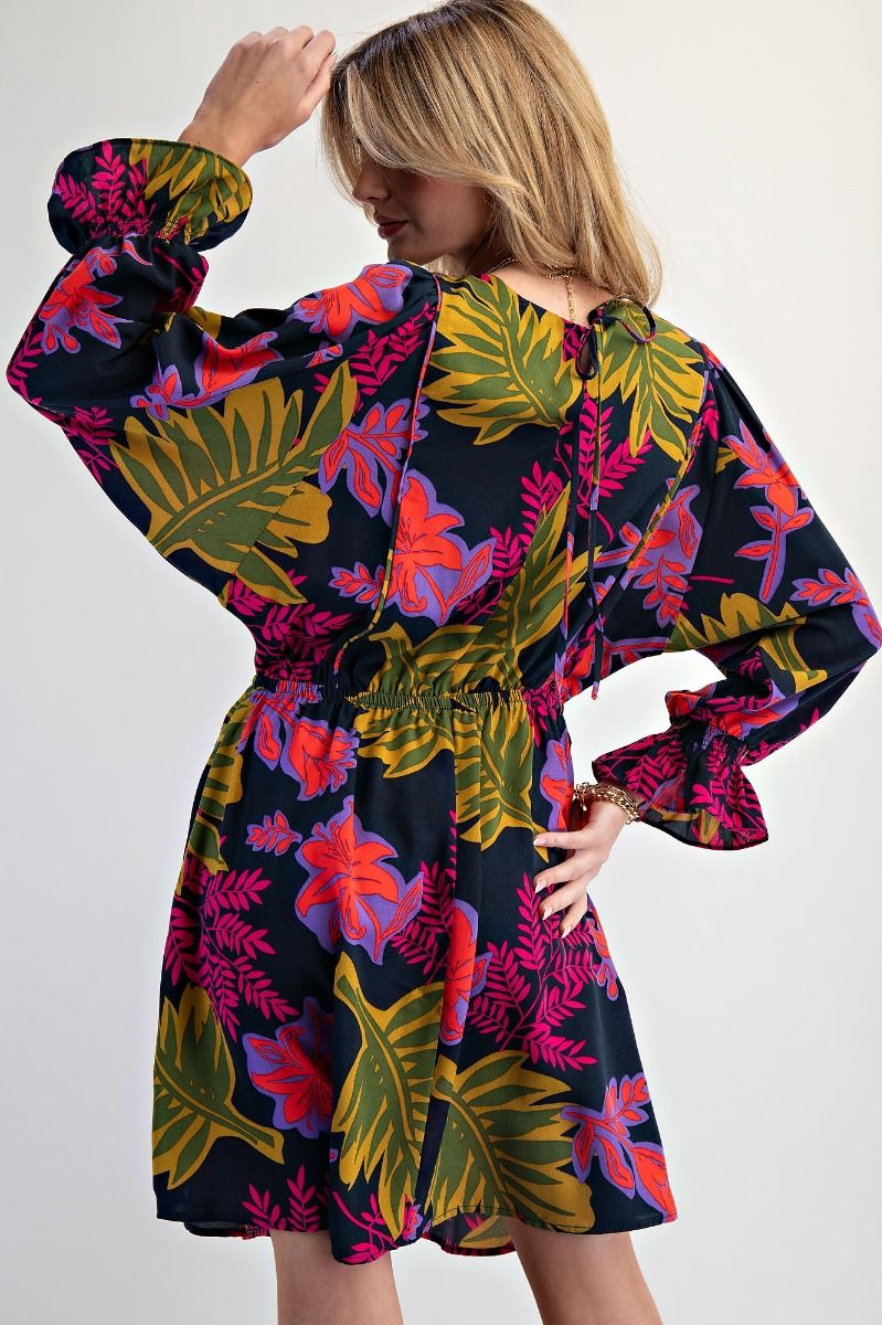 Printed Surplice Mini Dress in Eggplant