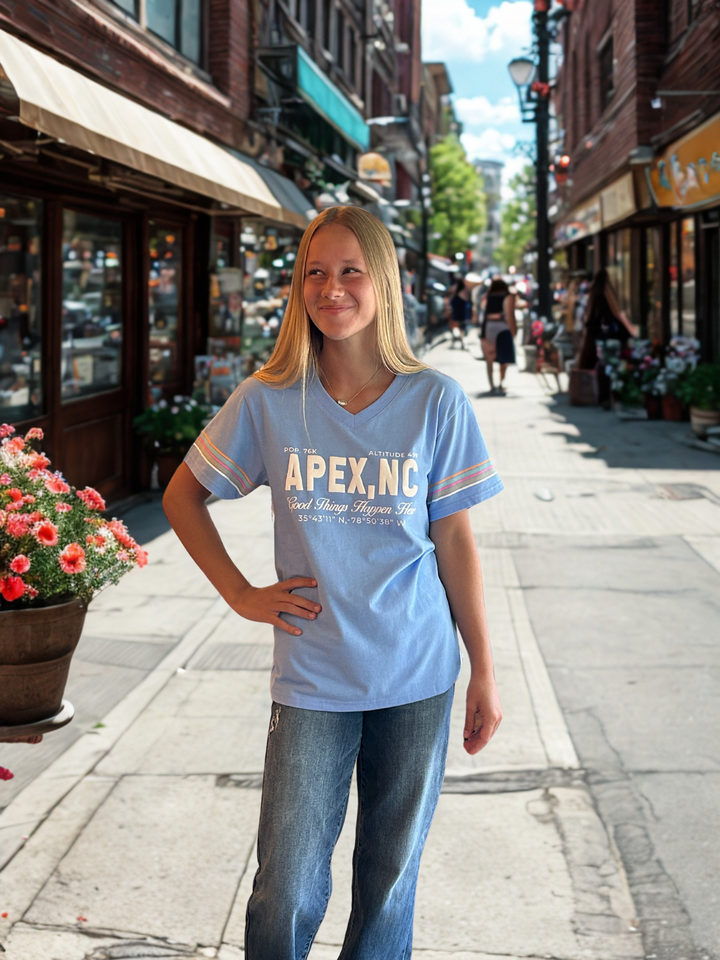 Apex, NC "Good Things Happen Here" V-neck T-shirt