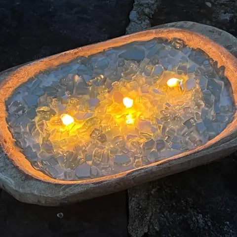 Cool Water FIRE BOWL Candle in Natural Dough Bowl