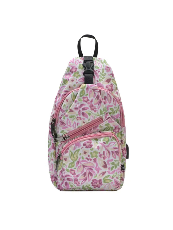 NuPouch Anti-Theft Daypack - Pink and Green Floral