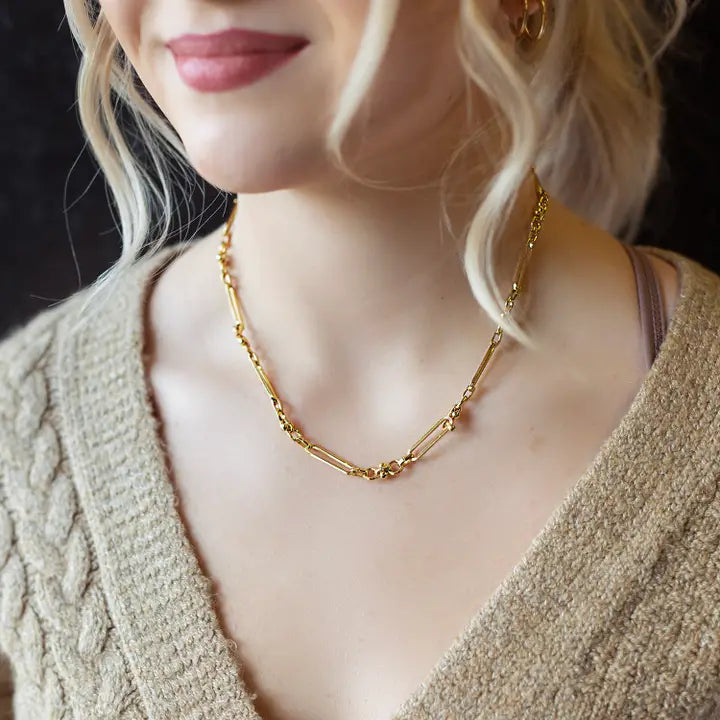 Gilded Gold Necklace-18" Toggle Clasp Charm Bar Necklace