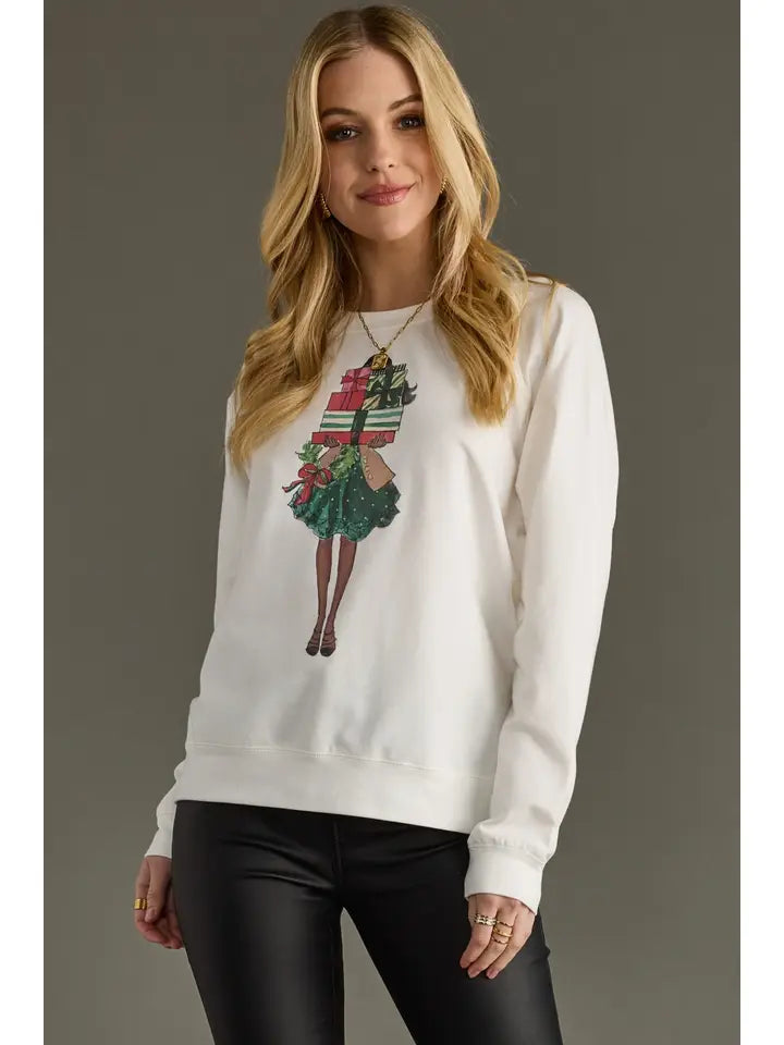 Girl With Presents White Sweatshirt
