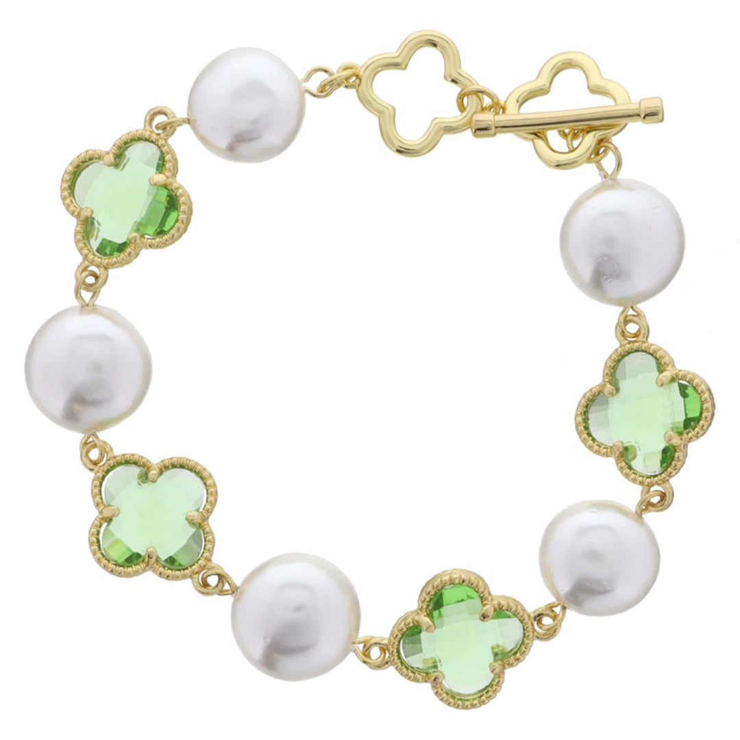 Pearls & Gold! Light Green Clover Bracelet