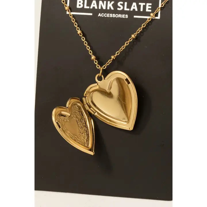 Gold Floral Engraved Heart Locket Pendant