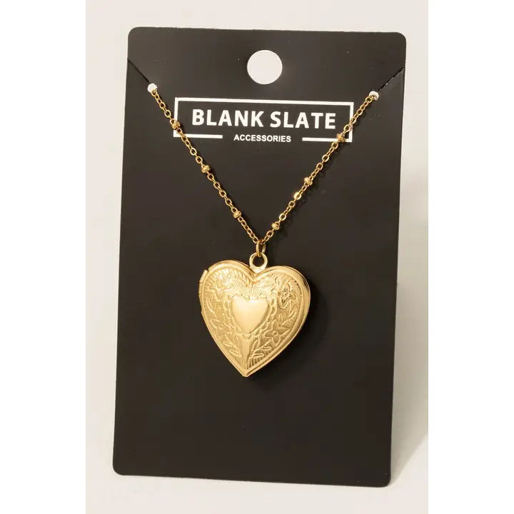 Gold Floral Engraved Heart Locket Pendant