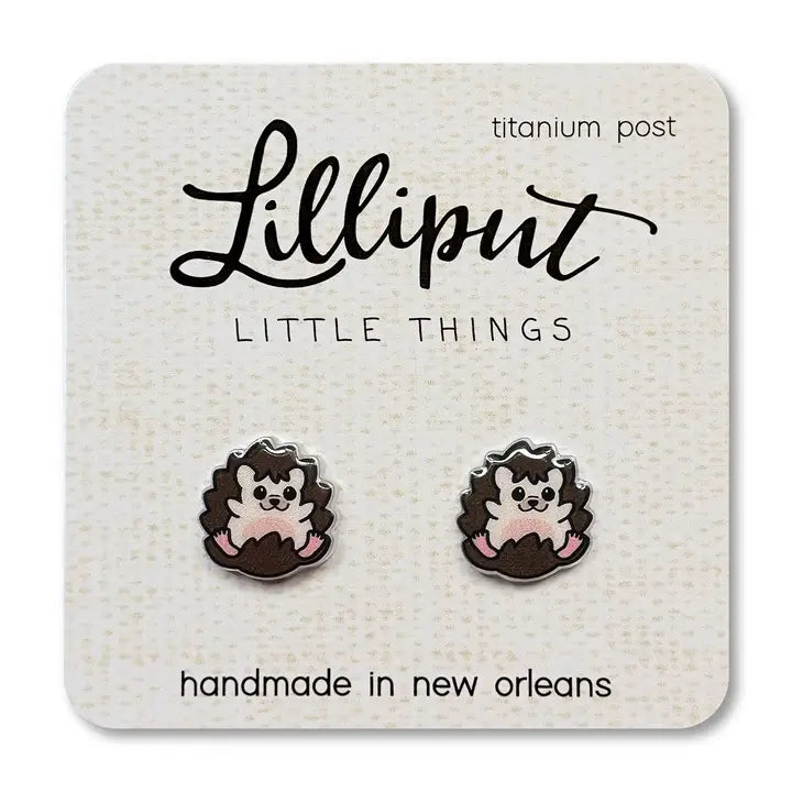 curled up hedgehog post earrings