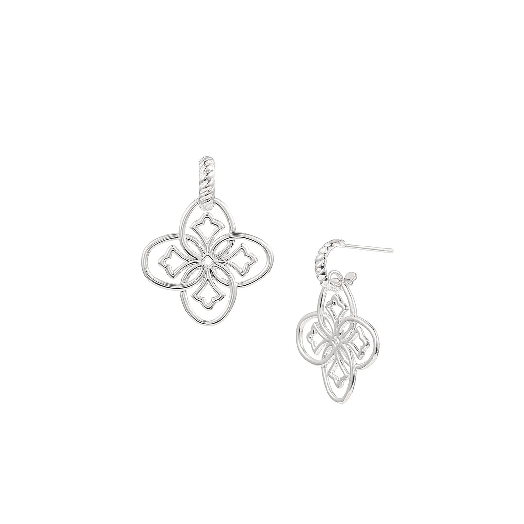 delicate cross-floral filigree pattern silver earrings