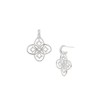delicate cross-floral filigree pattern silver earrings